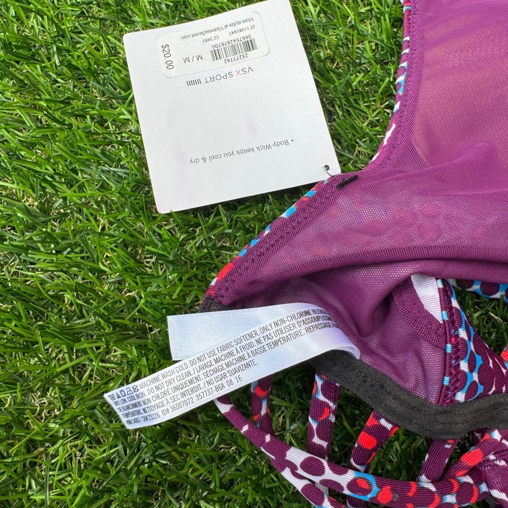 Victoria's Secret VSX Sport Bra Medium Purple Multicolor Strappy Back NWT - Picture 3 of 3